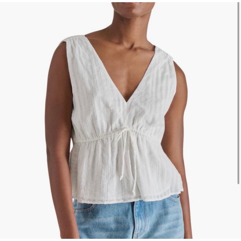 Steve Madden White Textured Cotton Peplum Tank Top XS NWT Boho Summer